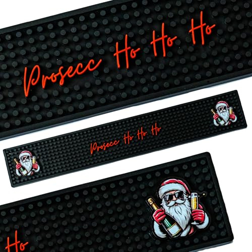 Bar Buddy Rubber Bar Mat Runner | Christmas Edition | 60x10cm Spill Mat | Festive Christmas Decoration | Home Bar Man Cave for Adults | Prosecco Ho Ho Ho