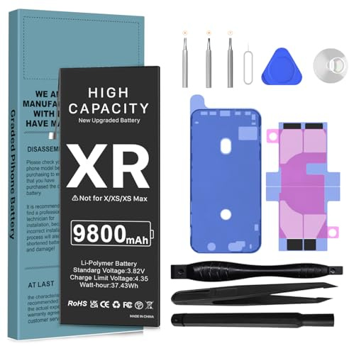 LCLEBM Batterie pour iPhone XR, 9800mAh (Nouvelle Version 2026) Batterie de Remplacement Haute capacité améliorée pour iPhone XR,A1984, A2105, A2106, A2108 avec Outils Professionnels