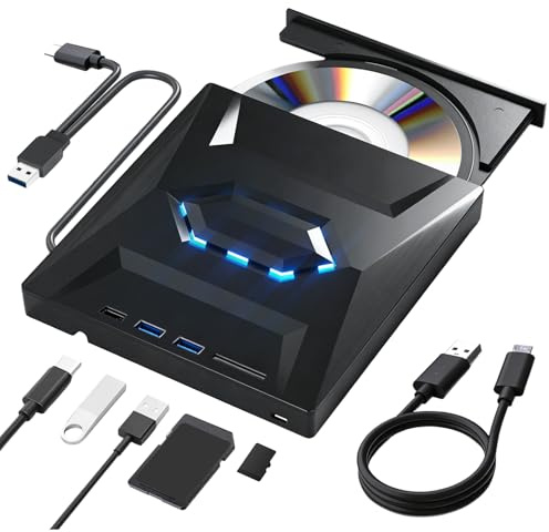 DVDVBOOM 7 in 1 External DVD Drive, External DVD CD Burner Portable Optical Drive Hub for Laptop Desktop PC Windows 7/8/10/XP Mac Linux, Plug & Play CD/DVD Burner Player Compatible