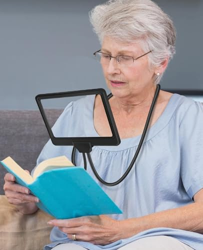 NZQXJXZ 5X Hands Free Magnifying Glass for Reading, Flexible Gooseneck Full-Page Magnifying, 8x5Large Page Magnifier for Small Prints & Low Vision Seniors with Aging Eyes
