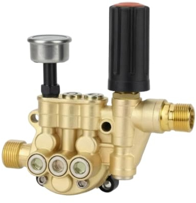 Chosertory Pompe Haute Pression Manuelle pour Nettoyeur Tête de Ensemble de Module de Remplacement Corps Compact avec Capot Supérieur Noir Montage, Pompe À Piston 12 Réglable + Manomètre