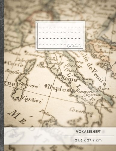 VOKABELHEFT DIN A4 • 50+ Seiten, Soft Cover, Register, 2 Spalten, Erfolgs-Tacker, Italienische Karte • Original #GoodMemos Schulheft • Sprachen und Vokabeln leicht lernen, Lineatur 53