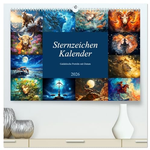 Sternzeichen-Kalender - Galaktische Porträts mit Datum (hochwertiger Premium Wandkalender 2026 DIN A2 quer), Kunstdruck in Hochglanz: Kosmische Kunst ... der Sternenzeichen (CALVENDO Kunst)