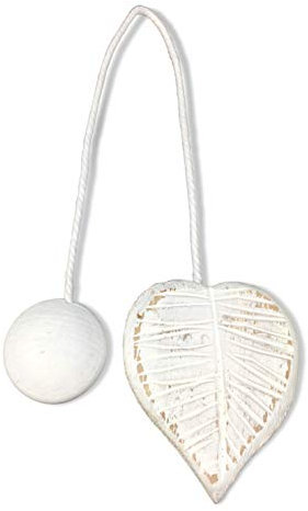 Tex Family - Calamita Ferma Tenda a Forma di Foglia in Legno | Magnete Potente | Misura 6x5 cm, Corda 20 cm | Composizione Legno e Ferro, Bianco