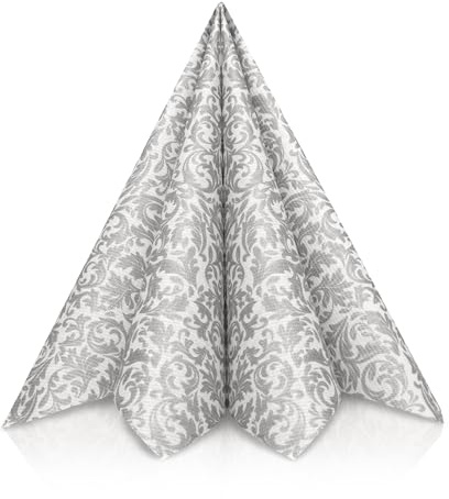 GRUBly® Servietten SILBER, Stoffähnlich [50 Stück], Hochwertige Silberne Servietten, Tischdekoration für Hochzeit, Geburtstag, Feiern, Taufe, Kommunion, Konfirmation, 40x40cm, AIRLAID QUALITÄT