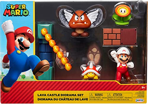 Nintendo - Diorama Super Mario Castello di lava, include Mario e i personaggi del videogioco, idea regalo per bambini e collezionisti, consigliato dai 3 anni in su