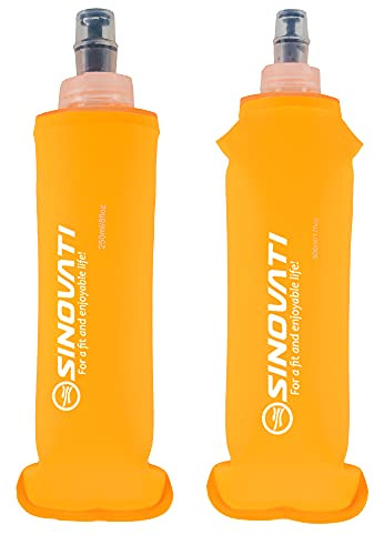 SINOVATI® TPU Faltbare Trinkflaschen, Soft Flask, Wasserflasche BPA-Frei Sportflasche für Trinkrucksack, Fahrrad, Wandern,Joggen,Camping und Klettern (Orange, 250ml + 500ml)