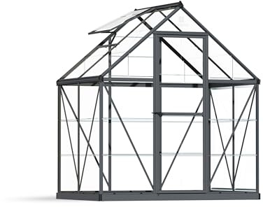 Canopia by Palram Gewächshaus klein Harmony 6x4 Treibhaus 126x185 cm Aluminium Grau Tomatenhaus Polycarbonatplatten UV-beständig