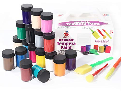TBC Washable Tempera Paint, 18 Colors Poster Paints Non Toxic, Finger Paints with Sponge Brushes for DIY Art Crafts and Paingting