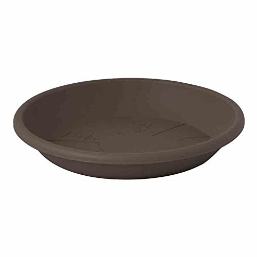 EURO3PLAST Guya Medea Pot de fleurs rond avec soucoupe en plastique recyclé Taupe 40 cm