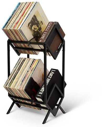 MODERN VINYL Soporte para discos – Metal negro mate – Almacenamiento de 160 – 200 LP – Simple, montaje rápido – Pantalla de vinilo, almacenamiento – Diseño de gama alta – Protege el vinilo – Organiza