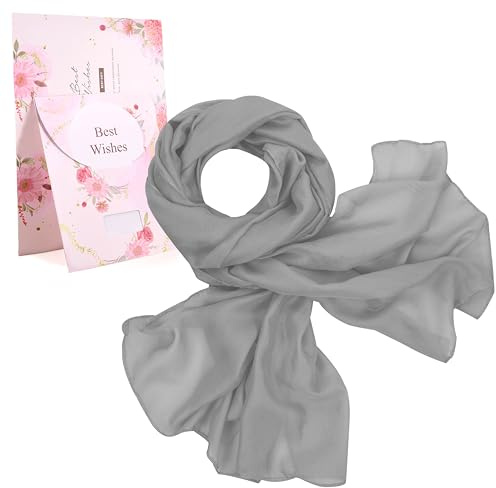 Tuopuda Schal Damen, Stola Sonnenschutz, Halstuch Seidenschals für Abendkleid hochzeit Sandstrand, Tuch aus Baumwolle und Leinen, Geschenk Frauen Seidentuch Einfarbigen 180 * 80CM, Hellgrau