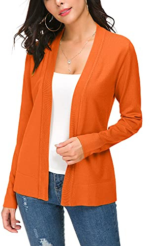 EXCHIC Donna Casuale Lunghe Maniche V Collo Aperto Fronte Maglia Cardigan