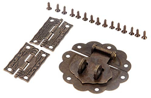 Cerniera per porte hardware per mobili per la casa Antico Bronzo Zigzag Fibbia Fermata + 2 Pezzi di cabinet decorativo Cerniere Vintage Mobili per mobili vintage per gioielli scatole di legno