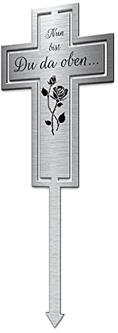 CHRISCK design Kreuz Grabstecker Edelstahl wetterfest | Individuell mit Namen oder Spruch | Grab Deko selbst gestalten für Grab oder Garten Mensch oder Tier für Abschied & Trauer