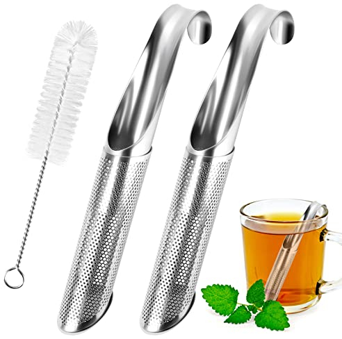 2 PCS Tea Strainers Stainless Steel Tea Infuser with 5 Inches Bottle Brush Pipe Tea Filter Strainer with Hook Handle Food Grade Fine Mesh Tea Diffuser for Loose Tea Herbs Spices