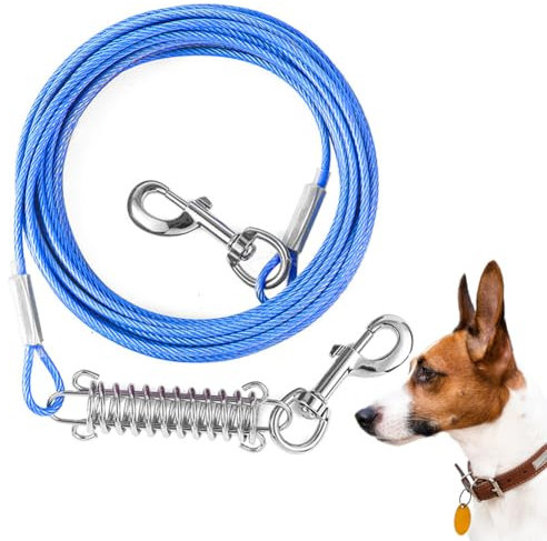 Mi Metty Cable de amarre para perros, a prueba de masticación, correa de entrenamiento para perros grandes de hasta 125 libras, correa para patio al aire libre y campamento (azul, 6 m)