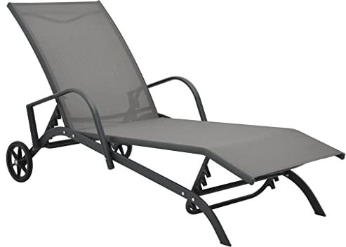 Makastle Sonnenliege Relaxliege Gartenliege mit verstellbarem Rückenlehne, Liegestuhl aus Stahl und Textilene, Gartenliegestuhl Gartenstuhl Rollliege für Terrasse Balkon, Grau 200 x 58 x 32 cm