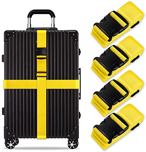 Koffergurt Set, gepäckband, kofferbänder, koffergurte Personalisierte Identifikation Verstellbare Rutschfestes Reisezube (Gelb, 4 Stück Set)