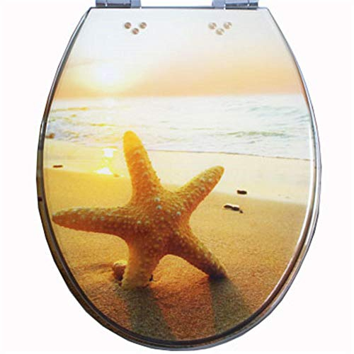 Wc-Toilettendeckel mit automatischer Absenkung, antibakterieller Toilettendeckel, Toilettensitz mit langsamer Absenkung, Verschiedene Muster zur Auswahl - Blue Brassen/Golden Beach Starfish