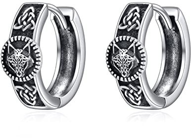 POPLYKE Schwarzes Kreuz Wolf Ohrringe für Frauen Sterling Silber Wolf Hoop Ohrringe für Männer Keltische Wikinger Schmuck Geschenke Geburtstag Muttertag