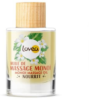 LOVEA - Huile De Massage Corps Multi-Usages - Monoï - Nourrit - Tous Types De Peaux - 97% D'Origine Naturelle - Sans Colorant - Vegan - Fabriqué En France - 50 ml