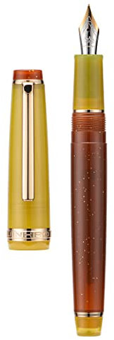 Jinhao 82 Acrylic Fountain Pen, Iridium Extra Fine Nib with Ink Converter, Vintage Coffee Fluorescent Contrast Color Classic Design Smooth Writing Pen (Gold Trim)