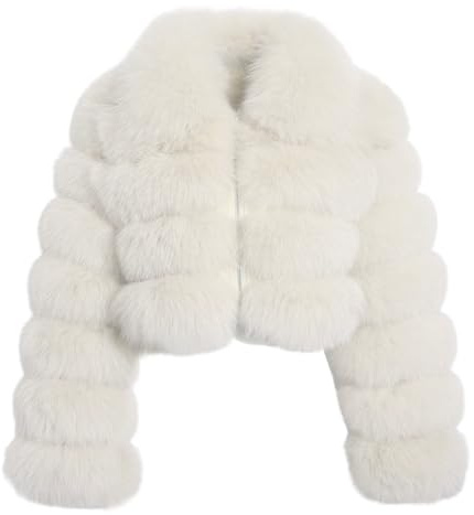 loveimgs Women Fluffy Faux Fur Coat Cropped Jacket Puffer Jacket Zip Up Winter Warm Fuzzy Teddy Jacket (X-Small,White02)