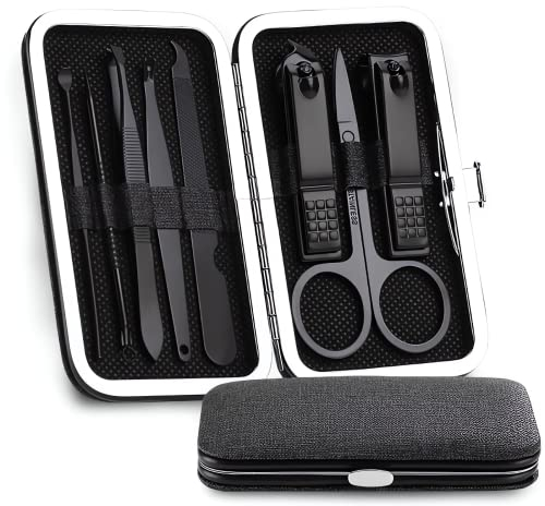 Kleines reise Maniküre Set für Damen & Herren | Nagelset perfekt für Fuß & Fingernägel | Profi Nagelpflegeset im Stoff-Etui perfekt für Frauen & Männer | NEU 2023 (Schwarz)