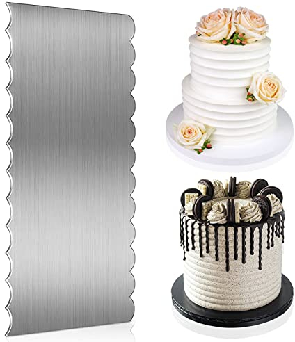 9 Inch Stainless Steel Cake Scraper, Kitchen Baking Tools, Double Sided Patterned Metal Cake Scraper Buttercream Smoother for Different Shapes of Comb Cake Edges Decoration, for Long Time Using