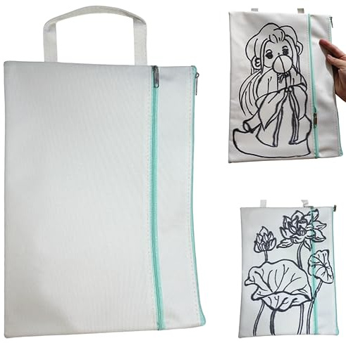 Syiyunran Buchhülle mit Fronttasche Buchschutz Taschenbücher - Reinweißer Schulranzen aus Canvas, mit Reißverschluss und Tragbarer Handgriff, Buchliebhaber Geschenke (können selbst DIY Zeichnung)