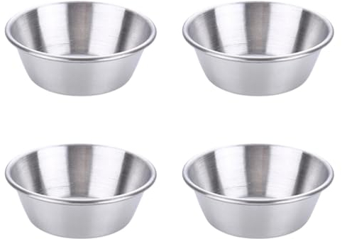 KLOPINXINGH 4 Pcs Stainless Steel Sauce Bowls Seasoning Bowls Sushi Dipping for Small Portion Spice Condiments Prep Side Dish Salad Dressing Mini Appetizer Serving Plates Fruit Plates Dish