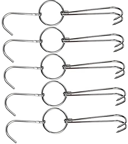 AOKWAWALIY Lot De 5 Crochets Doubles En Acier Inoxydable Pour Bacon Chinois Saucisses Et Canard Rôti Accessoires De Barbecue Et Fumoir Résistants À La Chaleur 9.06 Pouces