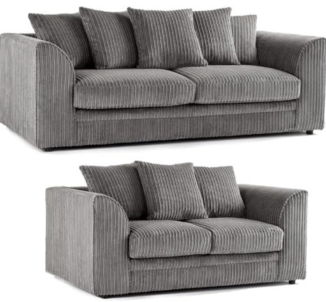 Jumbo Cord Scatter Back 3 and 2 Seater Sofa Sets Supreme Comfort Duo Dylan Grey Soft Cord Settee Collection For Your Living Space with Double the Style and Comfort (Grey, 3+2 Seater)