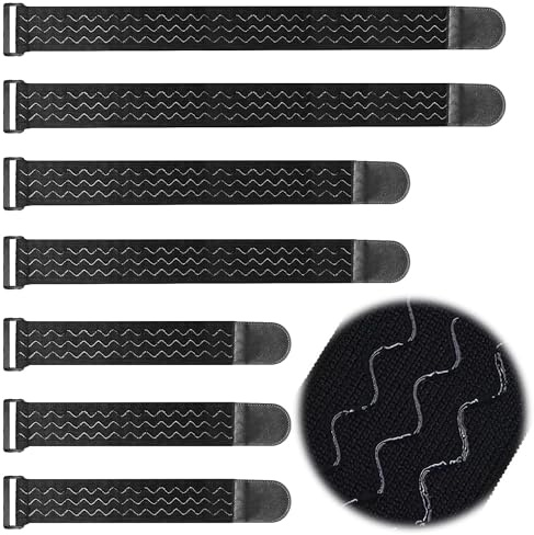 7 Pezzi Fascette Fermacavi, Fascette Nere Riutilizzabili, Fascette a Strappo, Cinghie Fermacavi per Cable Management, Fascette Cavi, Ideali per Cavi, Bici, Bagagli, Attrezzatura da Campeggio