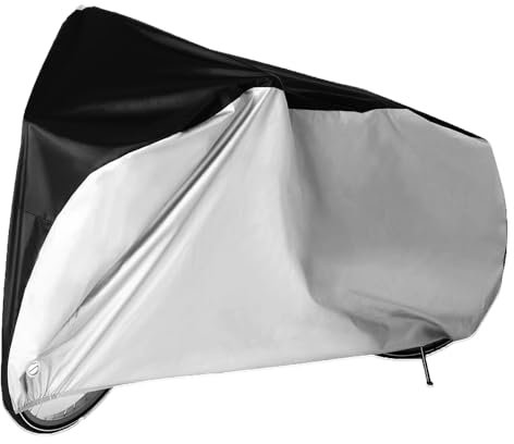 LIHAO Bike Cover, Waterproof Bicycle Cover 190T with Lock-Holes & Storage Bag Anti Dust Rain Snow UV For Mountain Road Electric Bikes Black And Silver (78.74 x 27.55 x 43.3)
