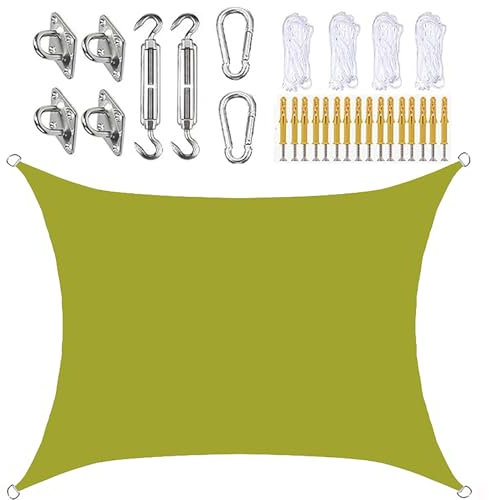 SLDAGe Vela Ombreggiante Impermeabile Verde 5x6, Protezione Raggi UV 95%, Tenda a Vela Ombreggiante Rettangolare con Kit di Fissaggio,per Esterno Giardino Terrazza Balcone,6x8m