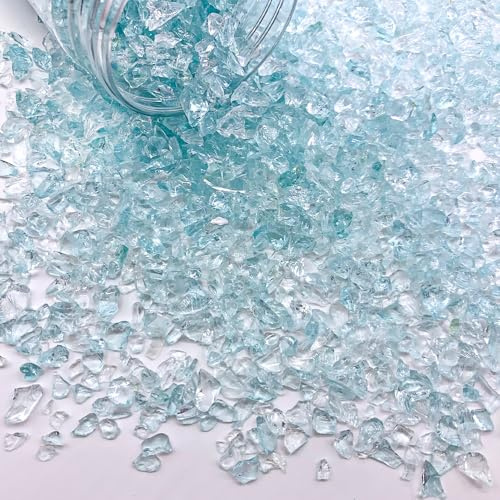 HappyFiller 1.3 LB Crushed Sand Broken Glass Pieces Crush Terrarium Gravels for Resin Arts Crafts, Fire Pit,Succulents,Vase Fillers Candle Holder Filler,Aquarium Fishbowl Stones,Water Blue