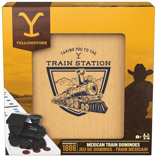 Spin Master Games, Yellowstone Mexican Train Dominoes Set, Classic Family Tile Board Game in Wood Case, Modern Dominoes Set for Adults with Trains, 2-8 Players, for Ages 8 & Up