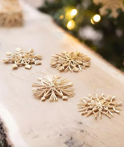 Dekoleidenschaft 20 Stück Strohsterne Tradition aus Stroh, Ø 9 cm, Dekohänger, Weihnachtsbaumschmuck, Christbaum-Schmuck, Weihnachtshänger, Sternenhänger, Weihnachtsanhänger