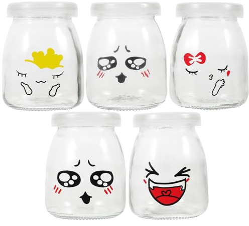 ABOOFAN Frascos de Yogur de Vidrio 150 Ml Botellas de Leche Creativas Vasos de Tazas para Gelatina para Yogur y Mermeladas Caseras