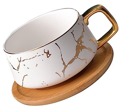 FONDOTIN 1set Tazze Ceramica Con Piatto Tazza Da Caffè e Latte Multifunzionale Design Elegante Adatta Per Caffè Tè e Latte Da Colazione Porcellana Opaca Bianca