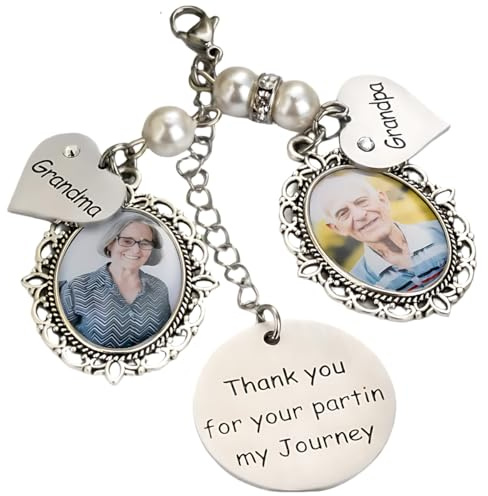 Angepasste 1-4 Foto Anhänger für Brautstrauß | Hochzeits-Andenken | Personalisierte Speicher Erinnerung Blumenstrauß Fotos Charme | Edelstahl Charm für den Blumenstrauß Geschenk für die Braut