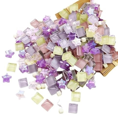 Kristall Mosaik Fliesen 150 Stück glitzernde und klare Mosaikfliesen, Würfel und Sterne, Glas, Kristall, Bastelzubehör for Kinder for Selbermachen(Mixed Candy)