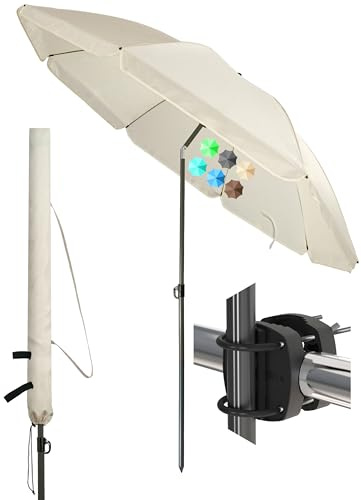 Menz Sonnenschirm Balkon Ø 180 cm, Beige - Funktionelles 3-in-1-Set inkl. Balkon Schirm + Sonnenschirmhalter Balkongeländer + Sonnenschirm Schutzhülle, Sonnenschutz Balkon UV 50+