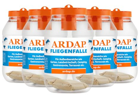 ARDAP Fliegenfalle Außen 5 Stück - Biologische Fliegenfalle Außen - Natürlicher Anti Fliegen Lockstoff mit Langzeitwirkung – Fliegen Fallen Für Garten, Landwirtschaft (PT19)