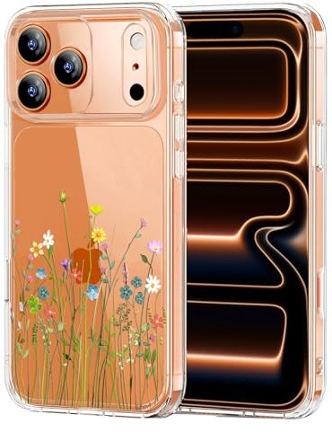 Unov Hülle für iPhone 17 Pro, Hülle Klar mit Motiv, Blumen Blumenstrauß | Transparente Schlank Guter Halt, Rutschfest Prägung Muster, Stoßfest Schützende, Erhöhter Kameraschutz, Kratzfest Weich TPU