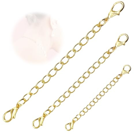 xinanalya Gold Necklace Extender, 3 Pcs 14K Gold Plated 925 Sterling Silver Chain Extenders for Women Necklace Bracelet Anklet Extension Jewelry Making(2 3 4)