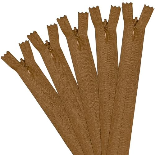 SUBTAVIK Set di 5 cerniere invisibili, 40 cm/16 pollici, zip in nylon per cucito, cerniera nascosta per cuscini, gonne, pantaloni, vestiti e borse (marrone chiaro)