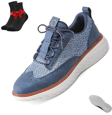 Oxfordsneakers i läder, klassiska herrloafers i läder, finskor med bred tå, lätt och hållbar(Blue,49 EU)